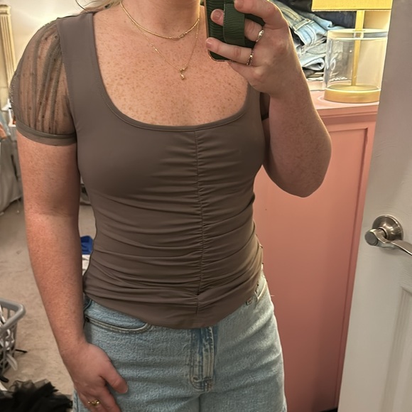 Free People Blush Up Cami Ruched Gray Lace Polka Dot - Picture 4 of 5